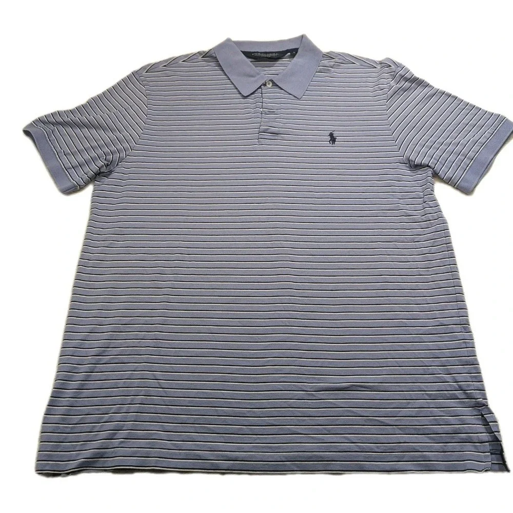 Polo Golf Ralph Lauren Pro Fit Polo‎ Shirt Men's L Blue Stripe Pima Cotton